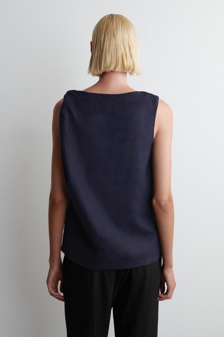 Twisted-Detail Linen Top, Alternate, color, NAVY