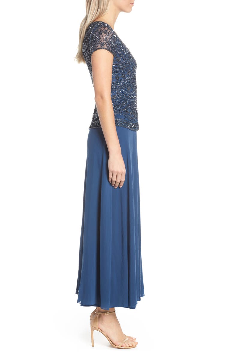 Beaded V-Neck Mock Two-Piece Gown, Alternate, color, PETROL