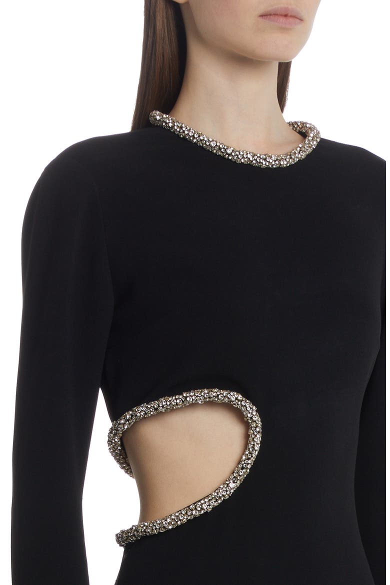 Embellished Long Sleeve Cutout Gown, Alternate, color, BLACK