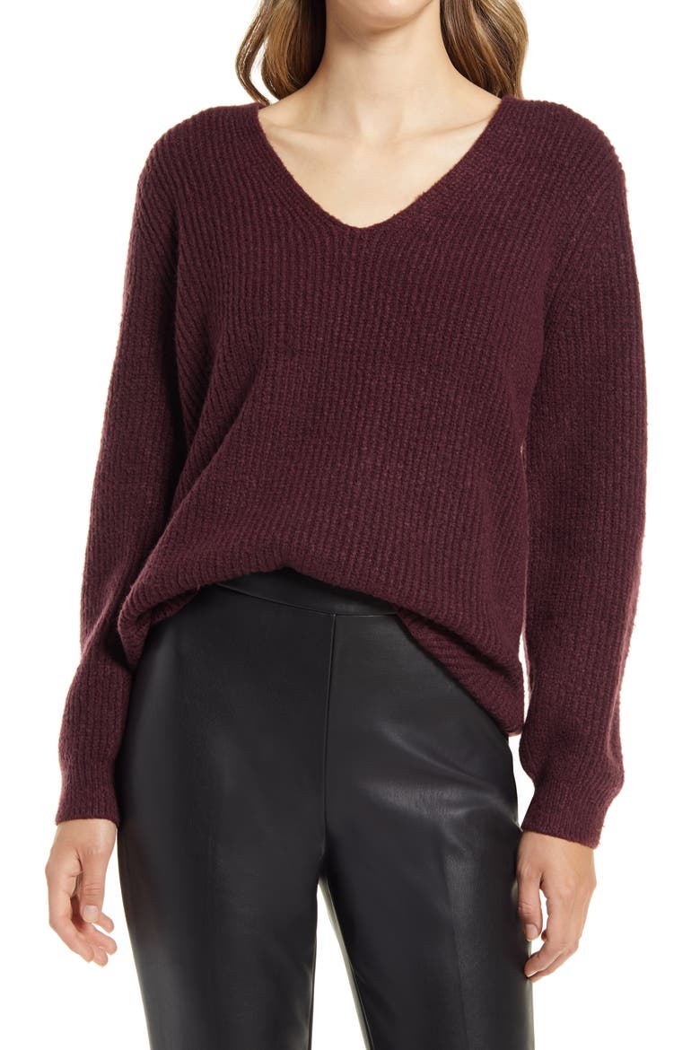 Balloon Sleeve Sweater, Main, color, BURGUNDY STEM