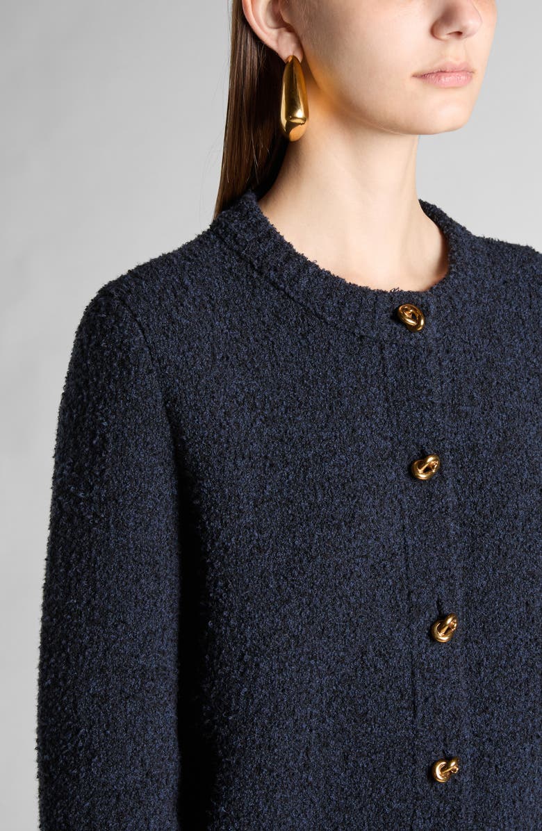 Bottega Veneta Knot Button Bouclé Cardigan, Alternate, color, 4121 Navy