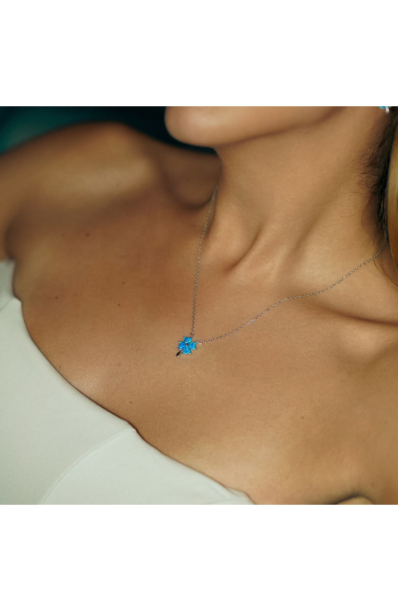 Spero London Blue Opal Four Leaf Clover Sterling Silver Necklace, Alternate, color, Silver