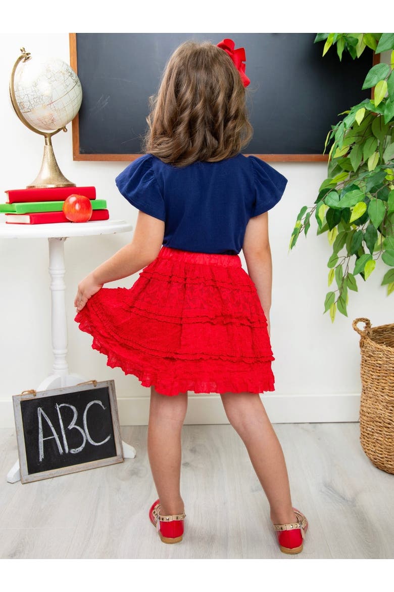 Sparkle Apple Tee & Tiered Lace Ruffle Skirt Set, Alternate, color, Red