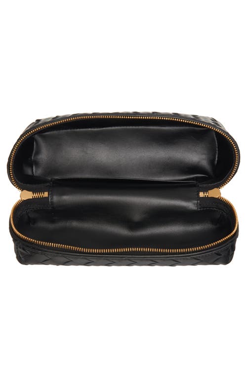 Bottega Veneta Intrecciato Leather Convertible Vanity Case In Black/gold