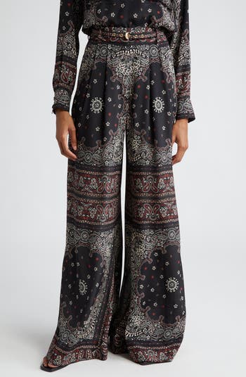 Zimmermann Bandana Print Pleated Wide Leg Pants | Nordstrom
