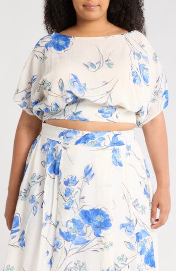 Renee C Floral Smocked Top In White