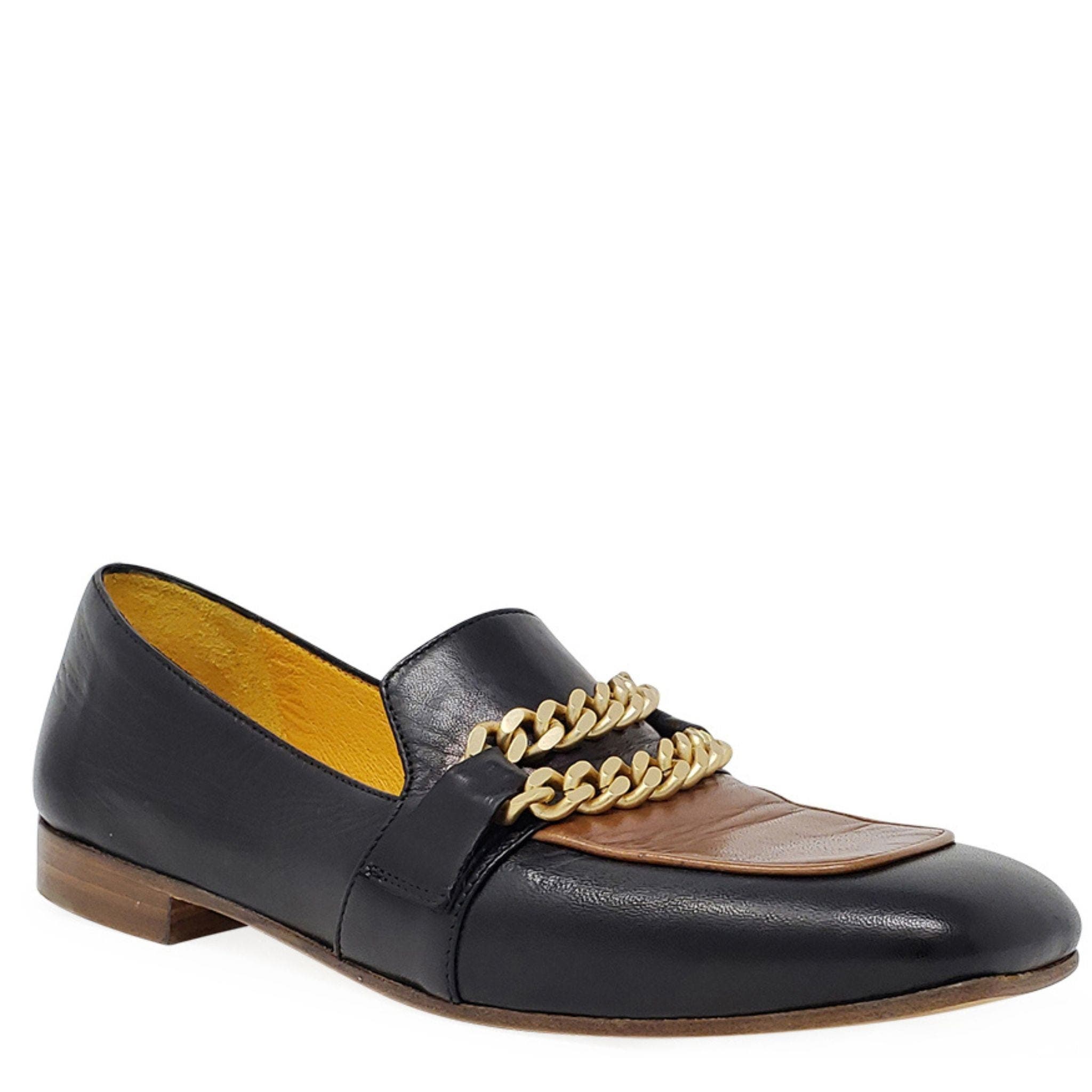 Madison Maison Flat Loafer With Chain, Alternate, color, Black/Tan