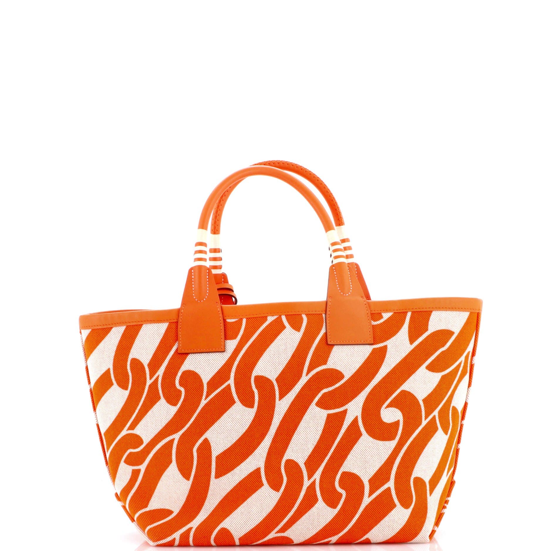 Pre-Owned Hermes Sac Steeple Tote Printed Toile with Leather 25, Alternate, color, Orange Minium
