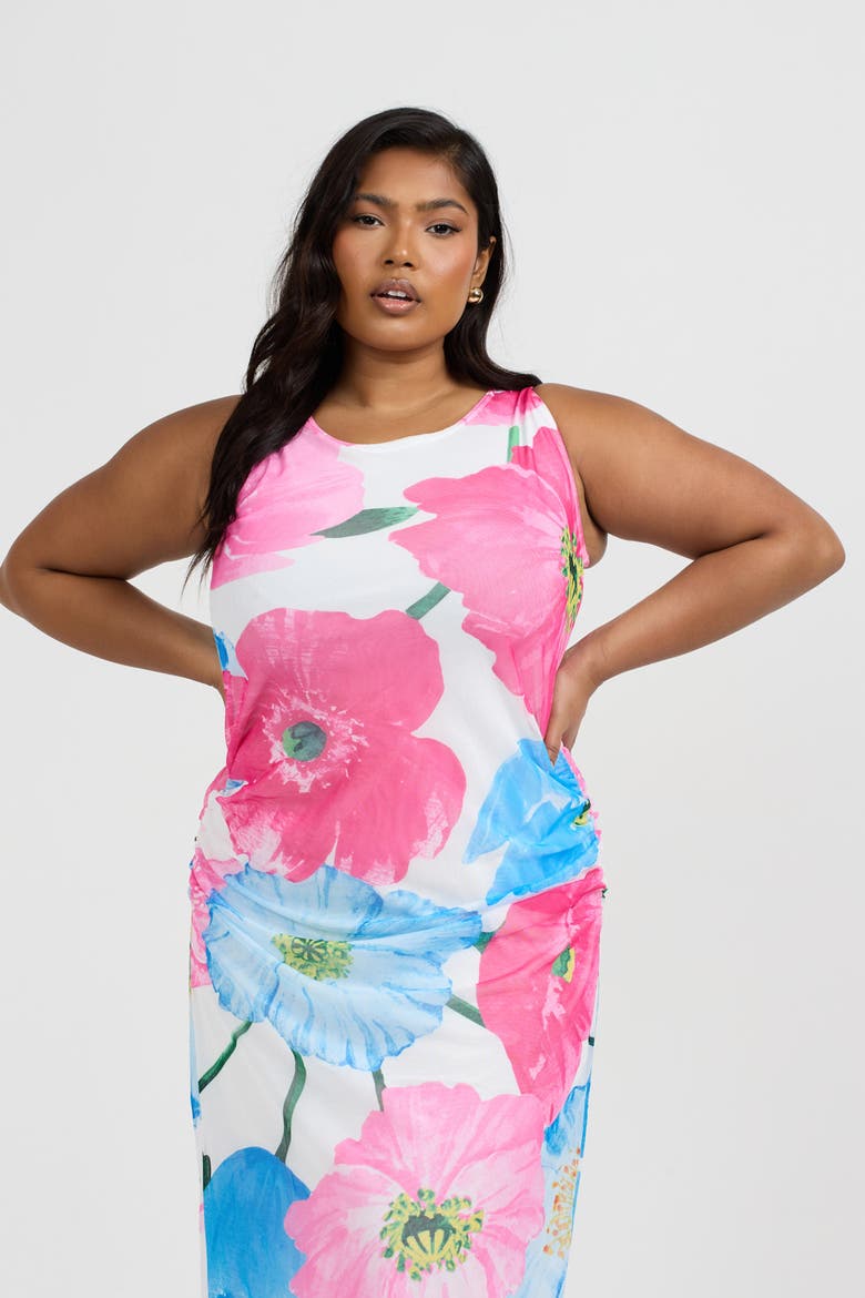 Curve Mesh Maxi Dress, Alternate, color, Pink