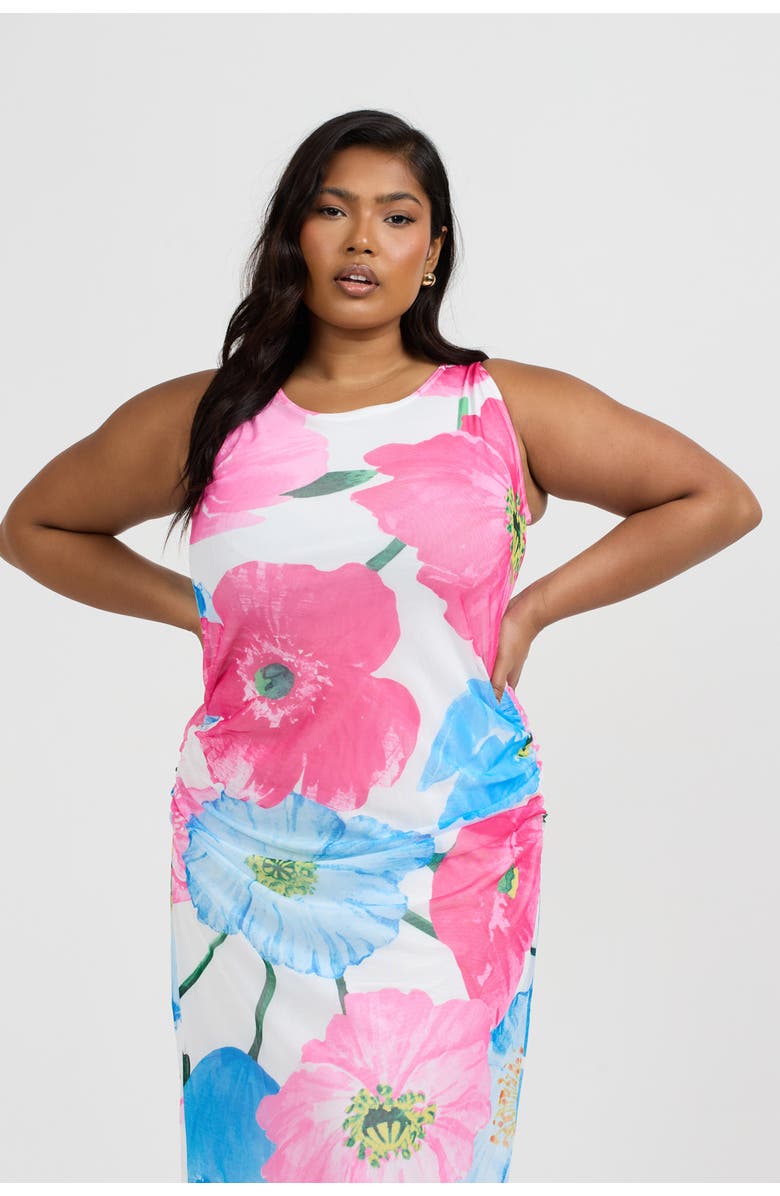 FASHION-SZN CURVE Curve Mesh Maxi Dress, Alternate, color, Pink