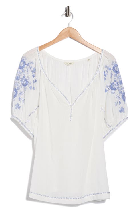 Floral Embroidered Puff Sleeve Top (Plus)