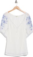 MAX STUDIO Floral Embroidered Puff Sleeve Top