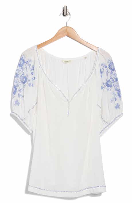 MAX STUDIO Floral Embroidered Puff Sleeve Top