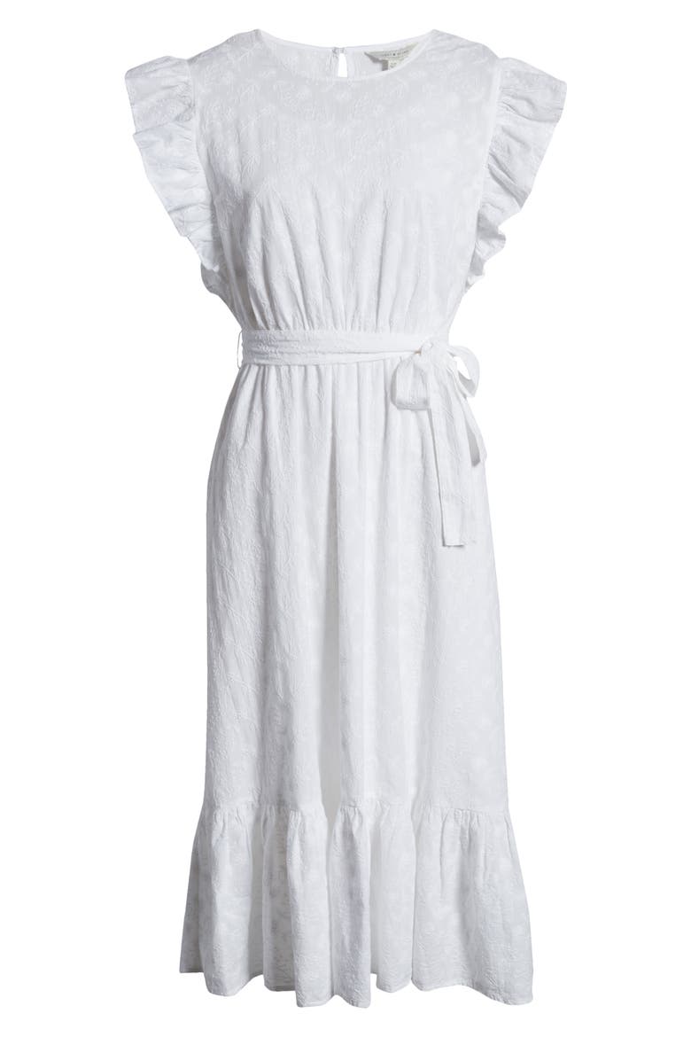 Reese Flutter Sleeve Embroidered Cotton Dress, Alternate, color, LUCKY WHITE