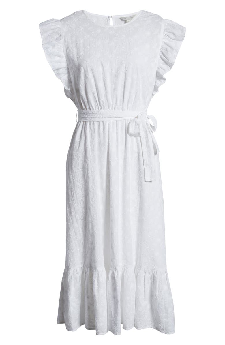 Lucky Brand Reese Flutter Sleeve Embroidered Cotton Dress, Alternate, color, 
