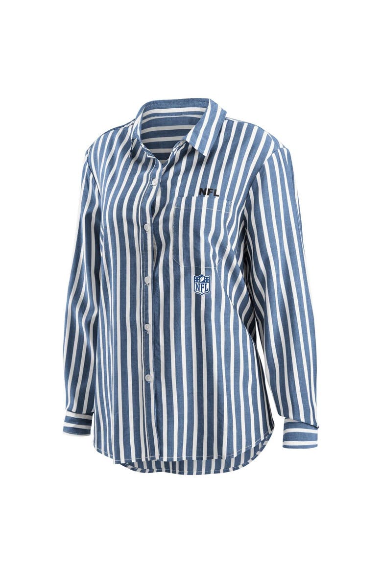 Women's WEAR by Erin Andrews Navy NFL Striped Full-Button Long Sleeve Shirt, Alternate, color, Navy