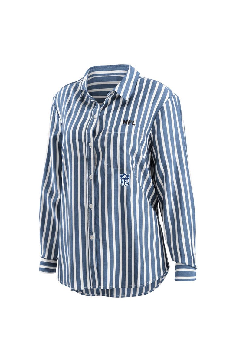 WEAR by Erin Andrews Women's WEAR by Erin Andrews Navy NFL Striped Full-Button Long Sleeve Shirt, Alternate, color, 