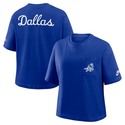 Nike Women's Navy Dallas Cowboys Rewind Pocket Boxy T-shirt In Blue