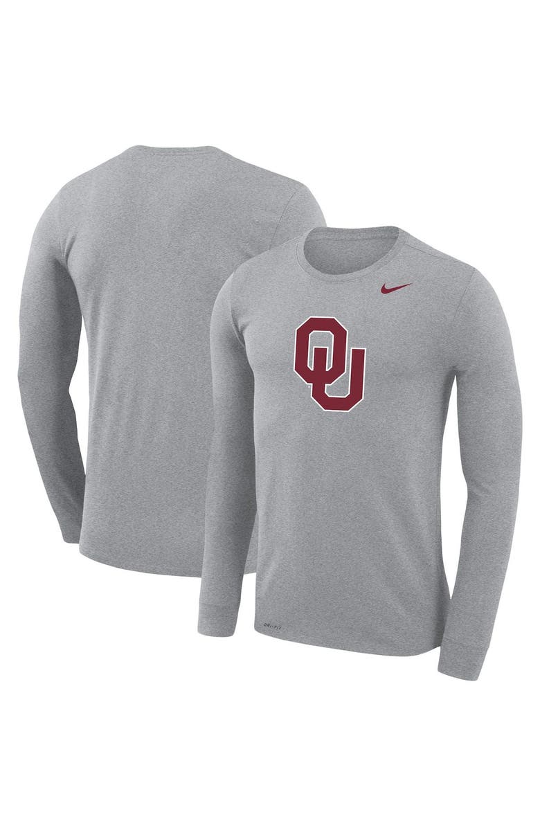 Nike Men's Nike Heather Gray Oklahoma Sooners Legend Wordmark Performance Long Sleeve T-Shirt, Alternate, color, 