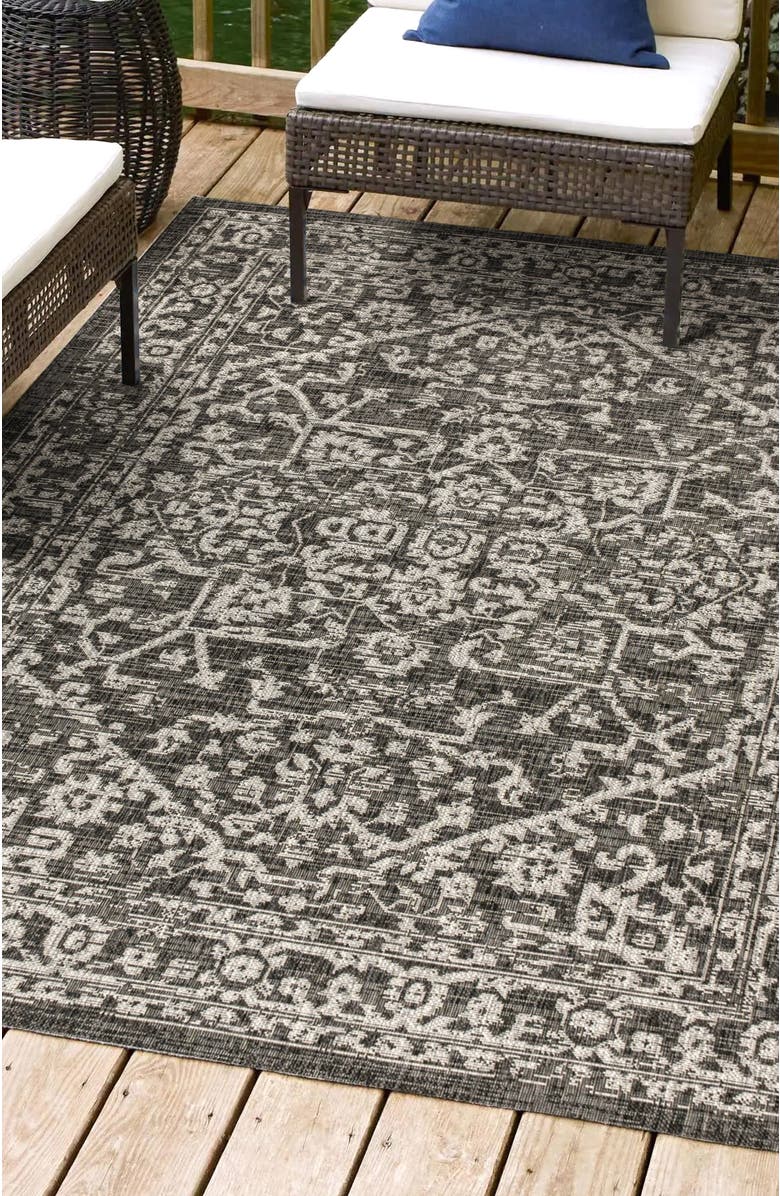 JONATHAN Y Malta Bohemian Medallion Textured Weave Indoor/Outdoor Area Rug, Alternate, color, Black/Gray