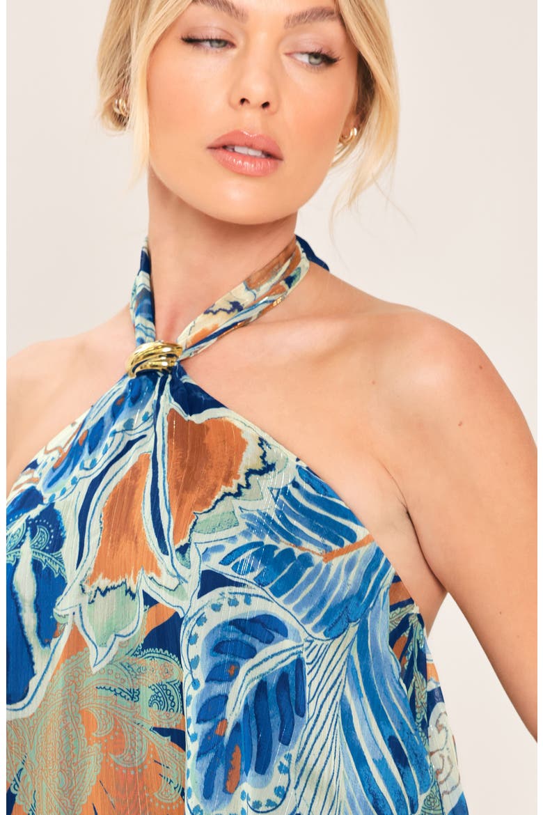Print Halter Top, Alternate, color, NAVY BROWN