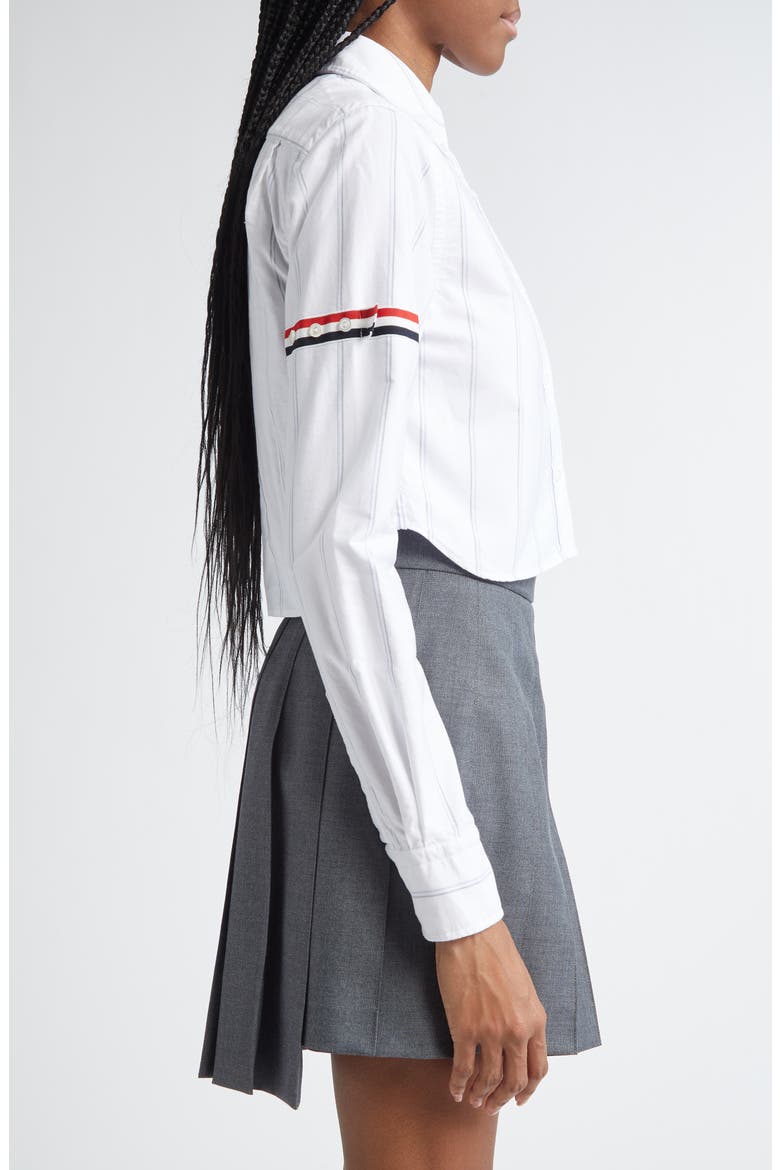 Armband Stripe Cotton Poplin Crop Button-Down Shirt, Alternate, color, WHITE