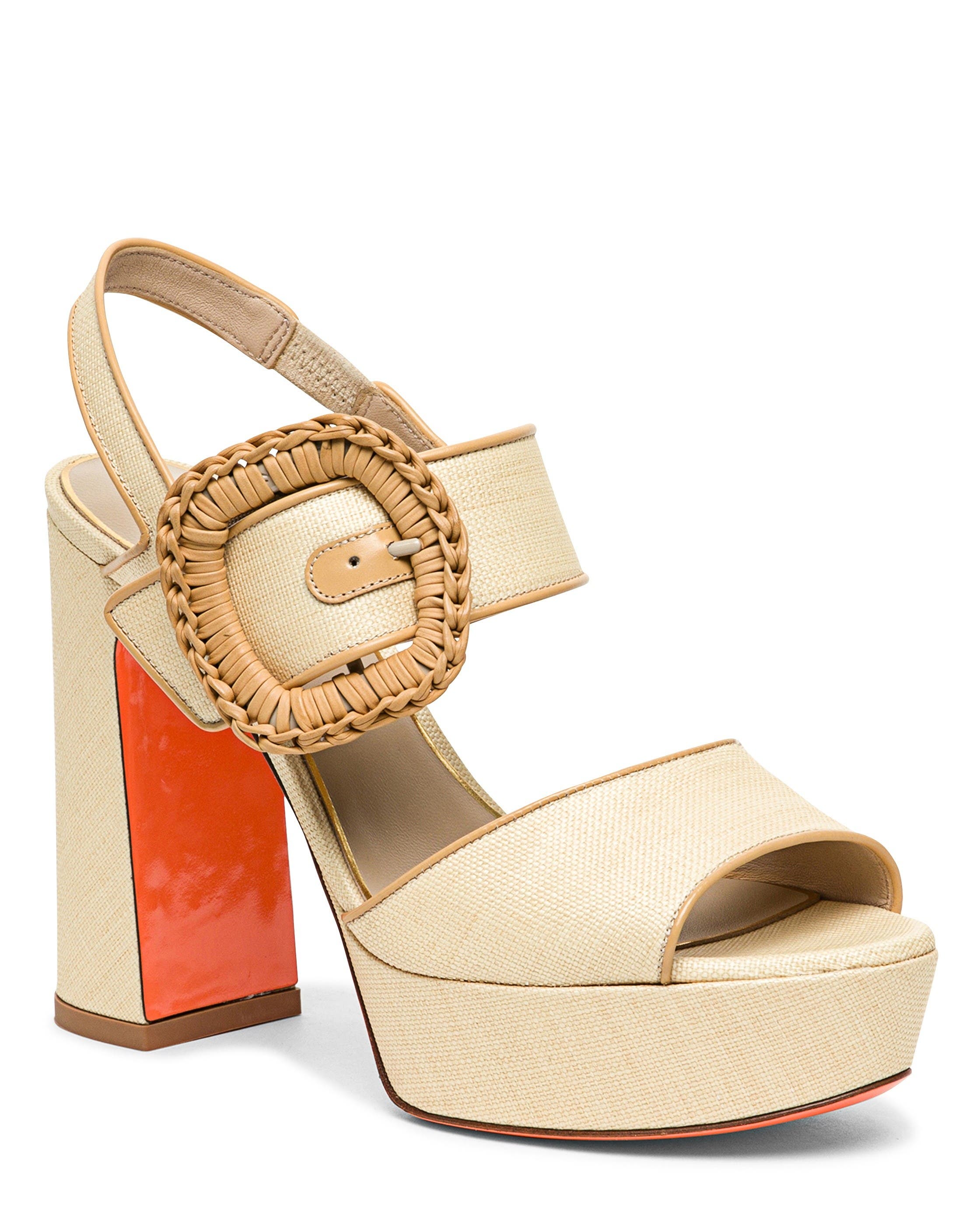 Santoni Women's Leather High-Heel Sandal, Main, color, Natural