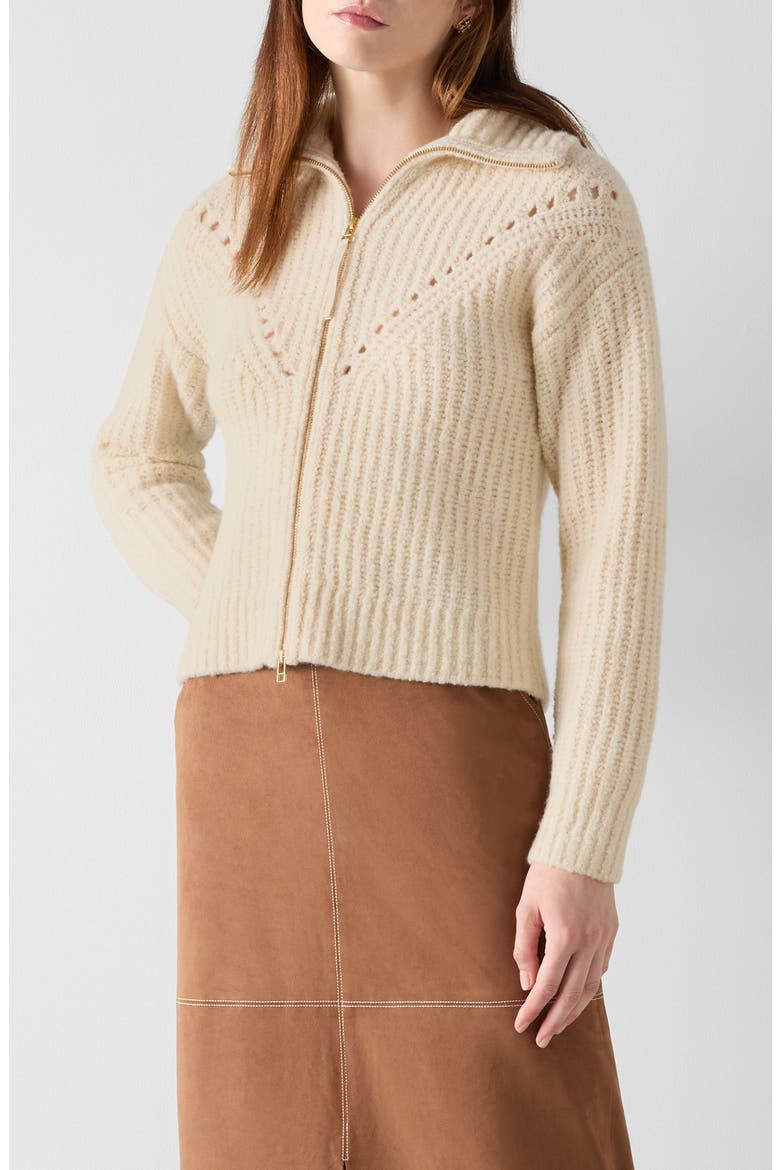 Shea Merino Wool Blend Zip-Up Cardigan, Main, color, CREAM