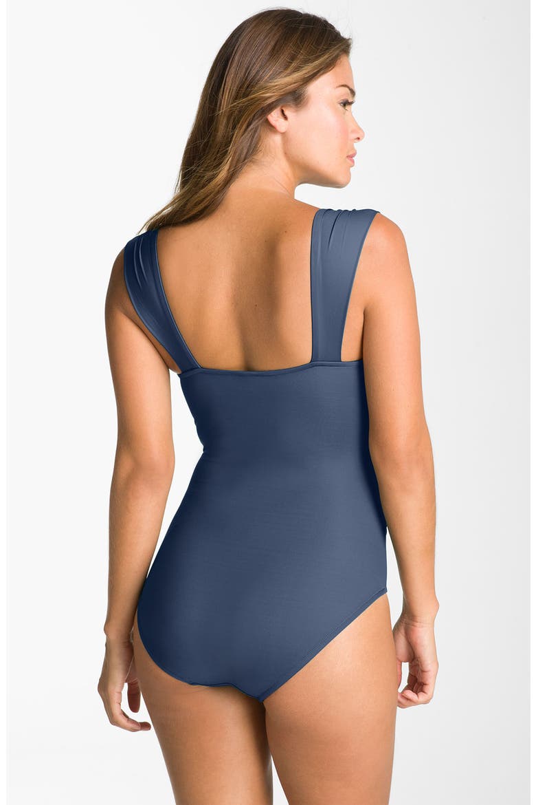 Badgley Mischka 'MB11' Shirred Maillot, Alternate, color, STONE