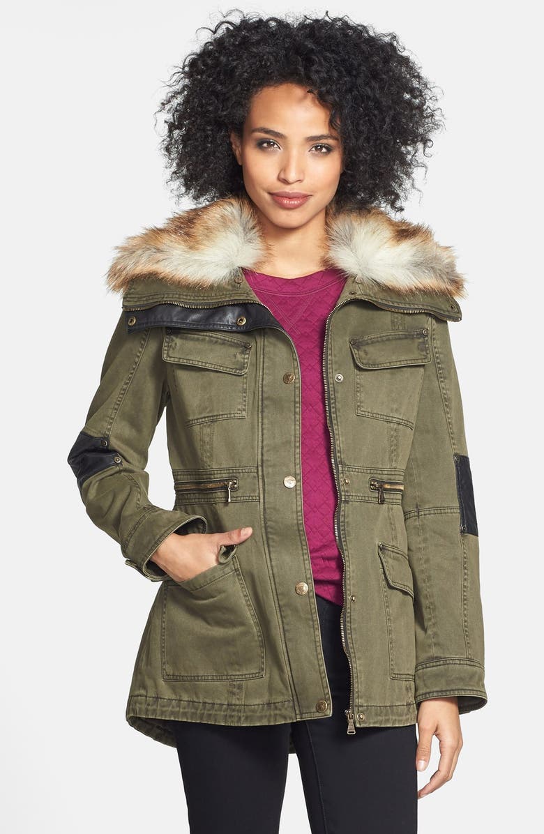 GUESS Faux Fur Trim Anorak, Main, color, 