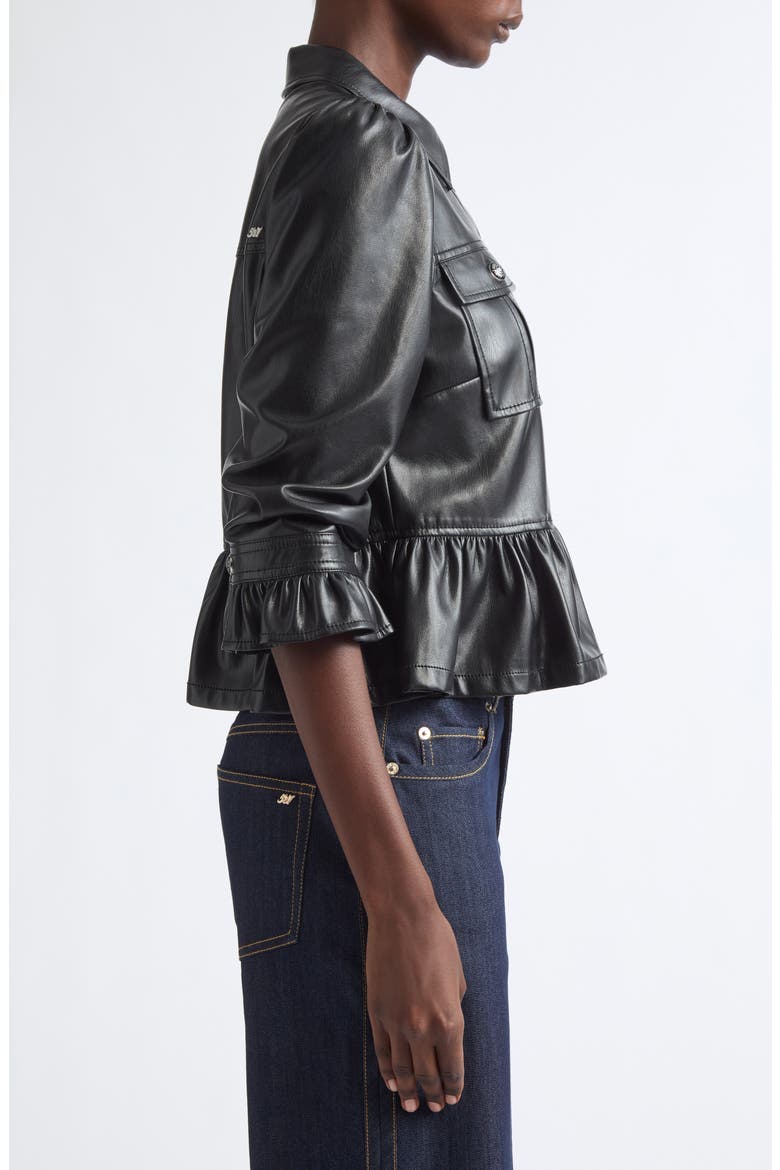 Delanie Faux Leather Peplum Jacket, Alternate, color, BLACK