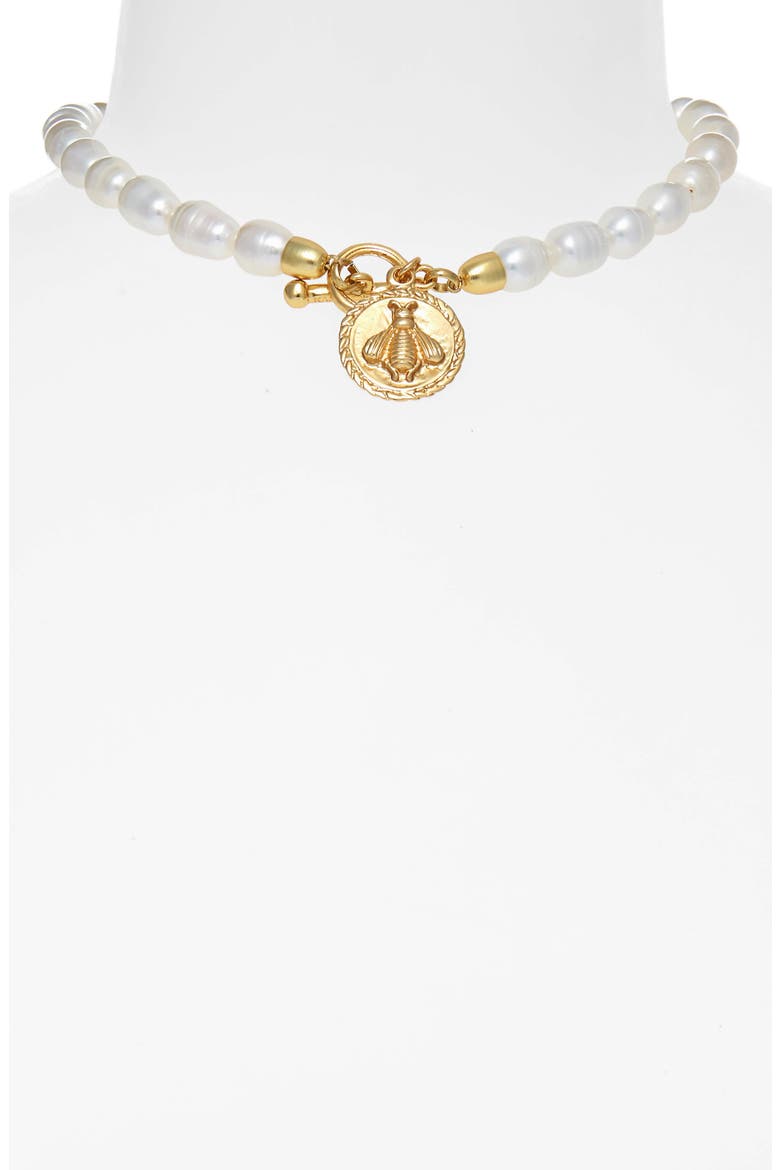 Bee Pendant Freshwater Pearl Choker, Alternate, color, GOLD