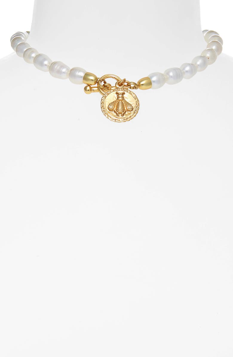 Karine Sultan Bee Pendant Freshwater Pearl Choker, Alternate, color,