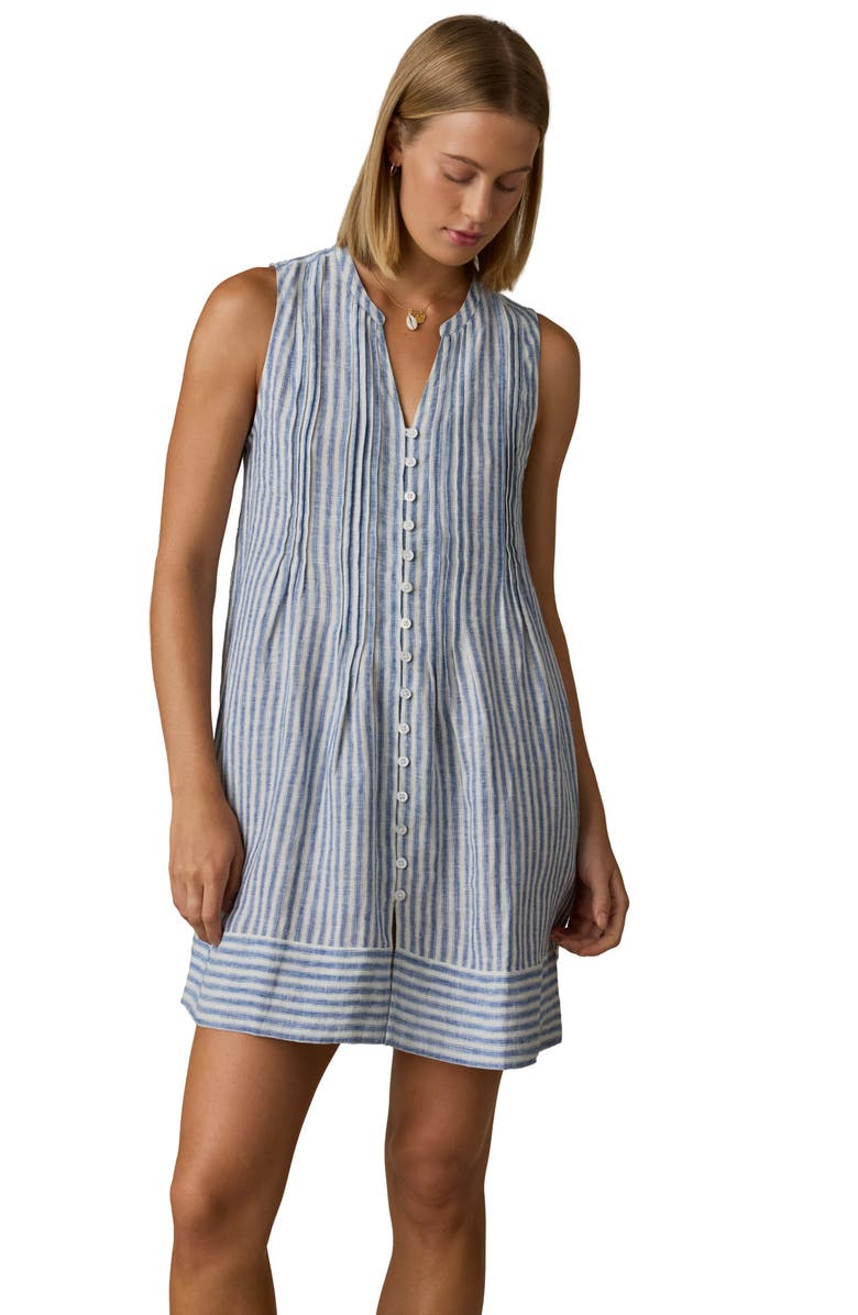 Faherty Devin Stripe Linen Minidress, Alternate, color, Ocean Whisper