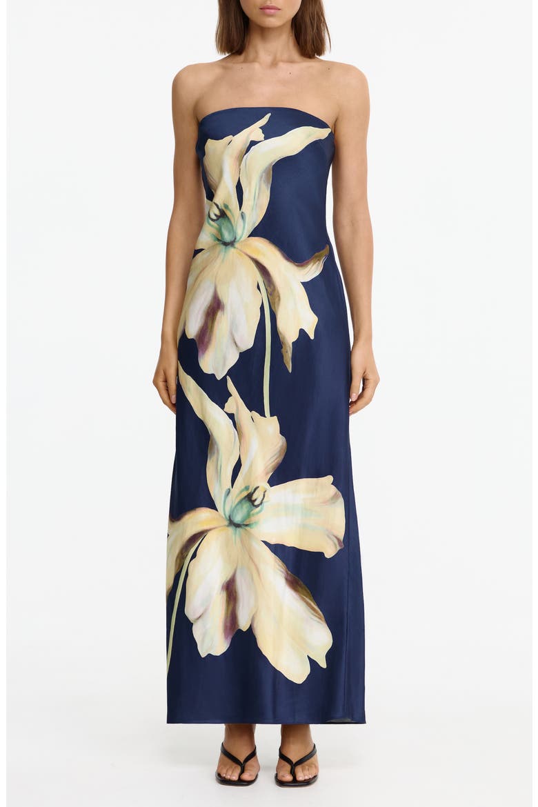 Mora Floral Print Strapless Dress, Main, color, MIDNIGHT LILIUM