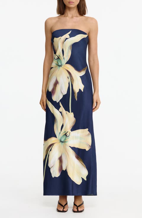 Mora Floral Print Strapless Dress