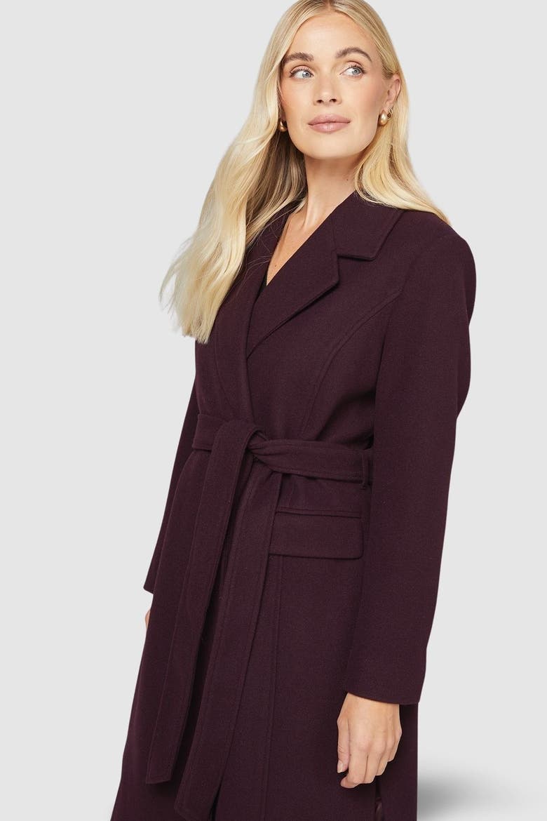 Petite Longline Belted Coat, Alternate, color, Berry