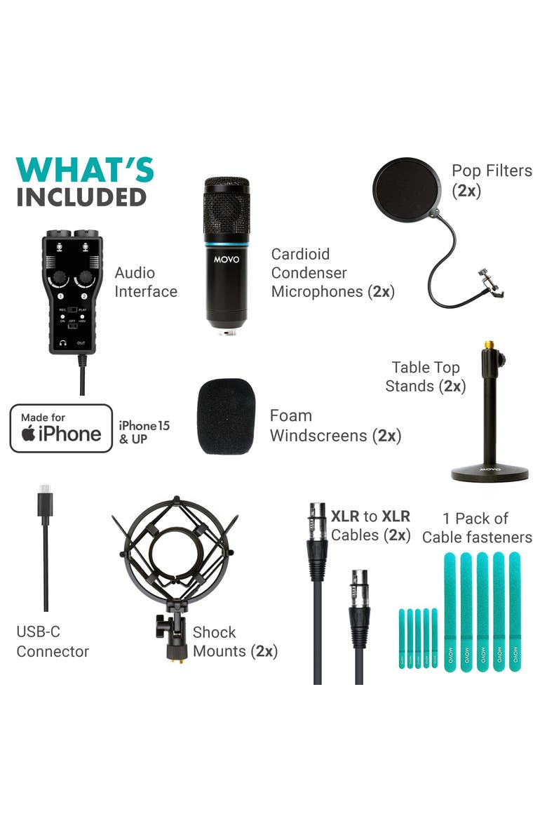 iPhone 15/16 USB-C Podcast Equipment Bundle Compatible with iPhone 15/16, iPad-Pro, Alternate, color, Black