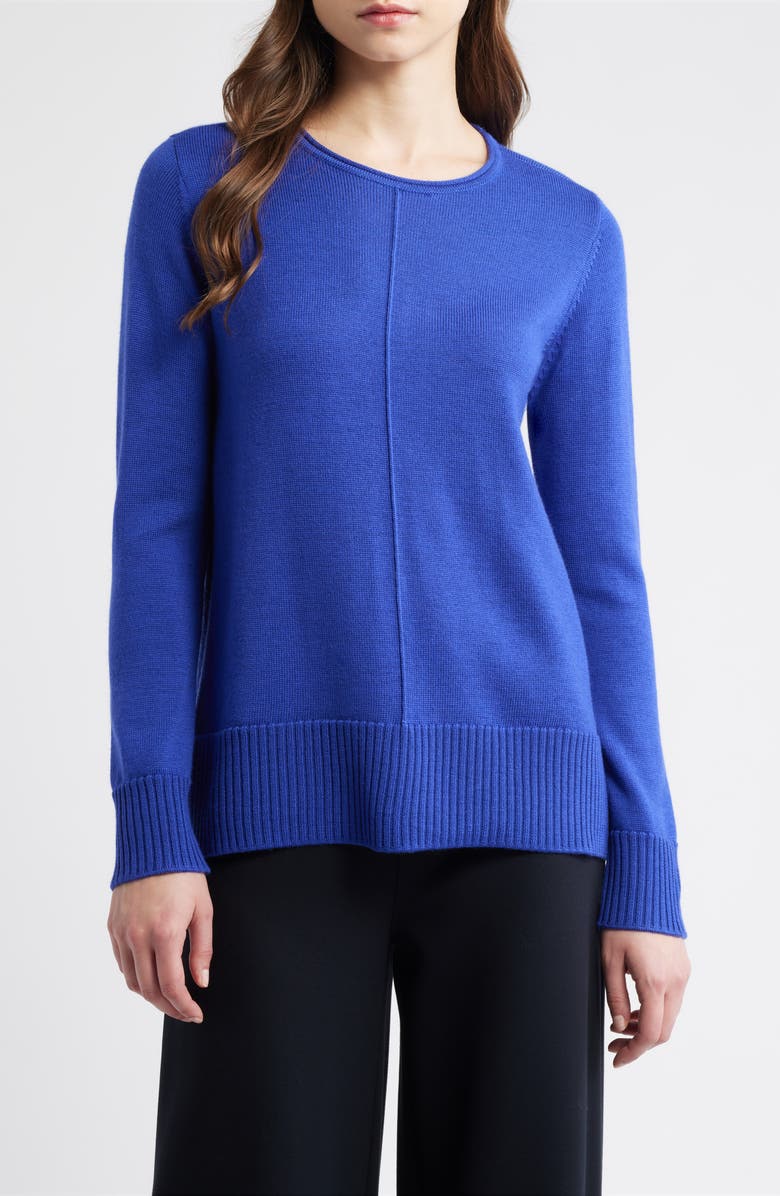 Eileen Fisher Crewneck Wool Sweater, Main, color, Royal