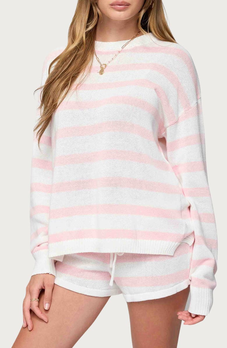 EDIKTED Amaris Stripe Oversize Sweater, Alternate, color, Light-Pink
