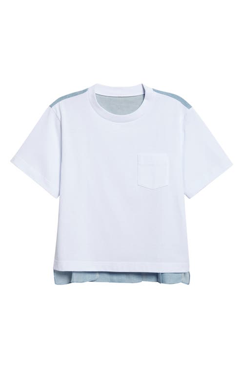 Sacai Mixed Media Jersey & Denim Pocket T-shirt In White
