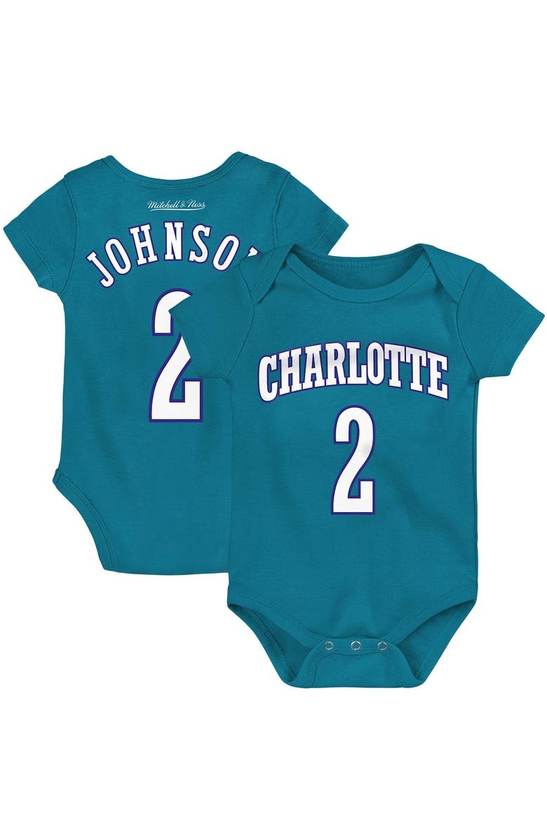 Mitchell & Ness Infant Mitchell & Ness Larry Johnson Teal Charlotte Hornets Hardwood Classics Name & Number Bodysuit, Main, color, 