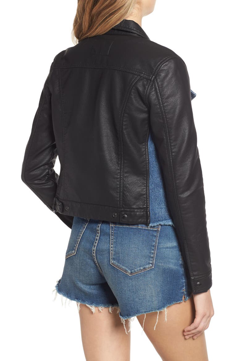 Faux Leather & Denim Jacket, Alternate, color, ARACHNOPHOBIA