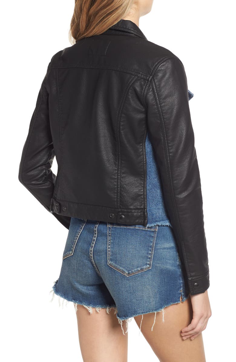 BLANKNYC Faux Leather & Denim Jacket, Alternate, color,
