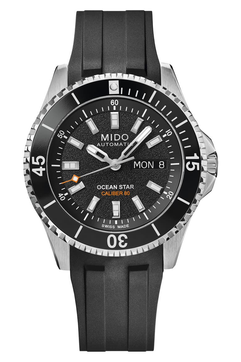 Ocean Star 200 Automatic Rubber Strap Watch, 42.5mm, Main, color, BLACK