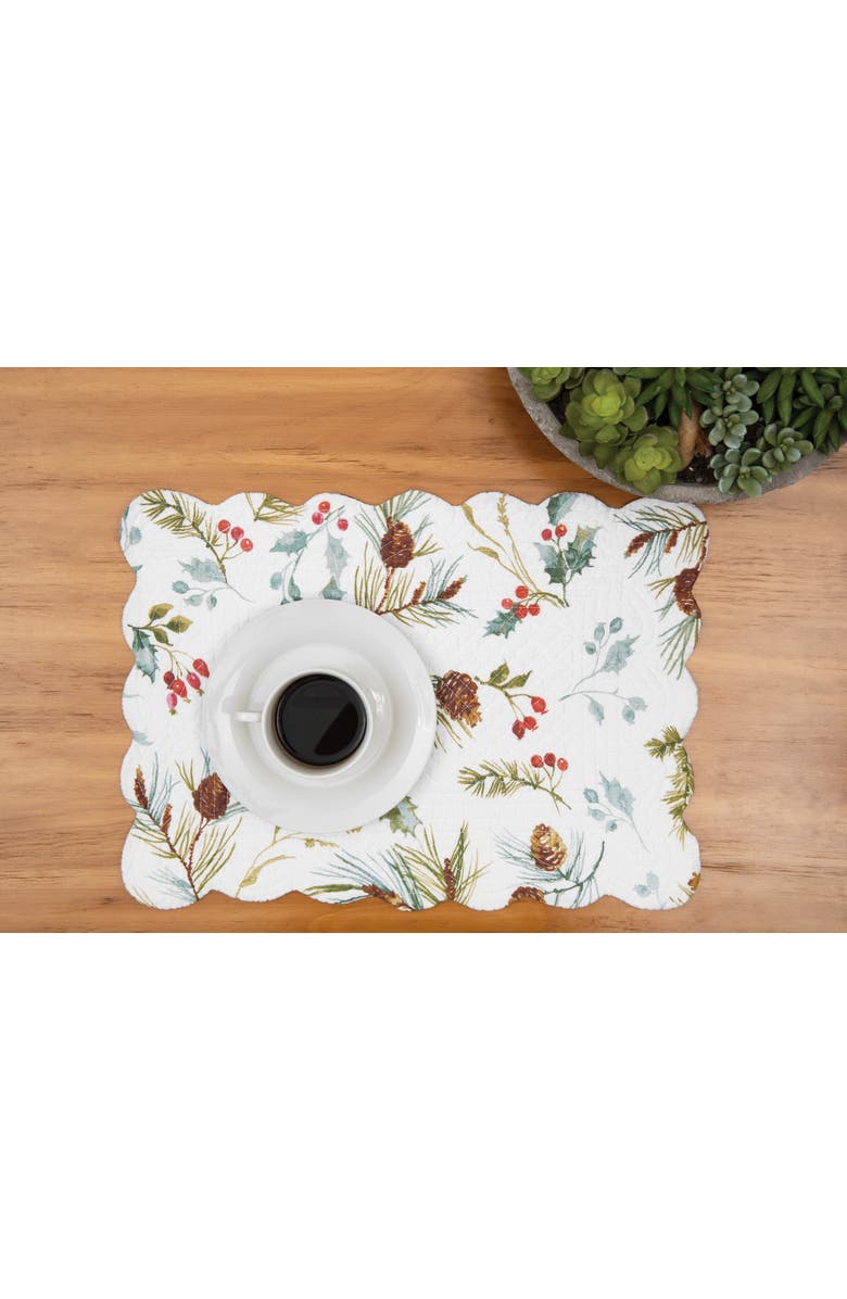 C&F Home Edith Quilted Reversible Holly Botanical Placemats Set of 6, 13" x 19", Alternate, color, White