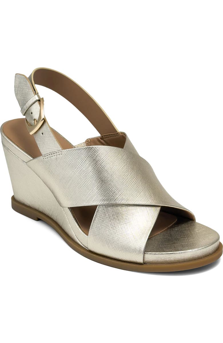 Aerosoles Dayonara Wedge Sandal, Main, color, Soft Gold