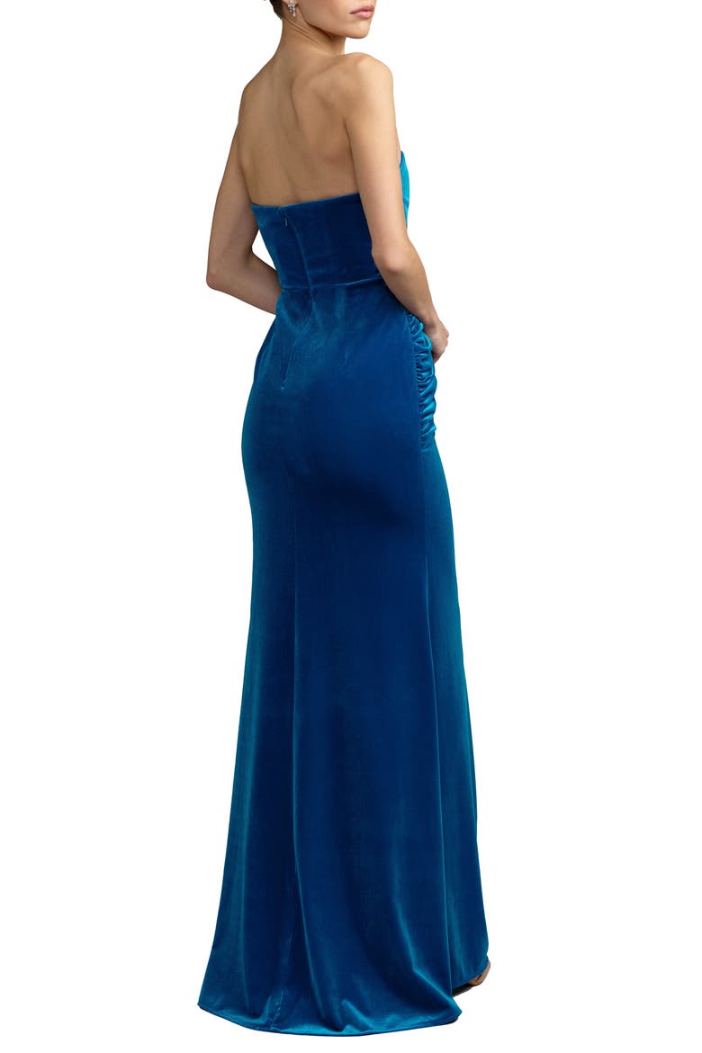 Strapless Velvet Draped Column Gown, Alternate, color, Cobalt