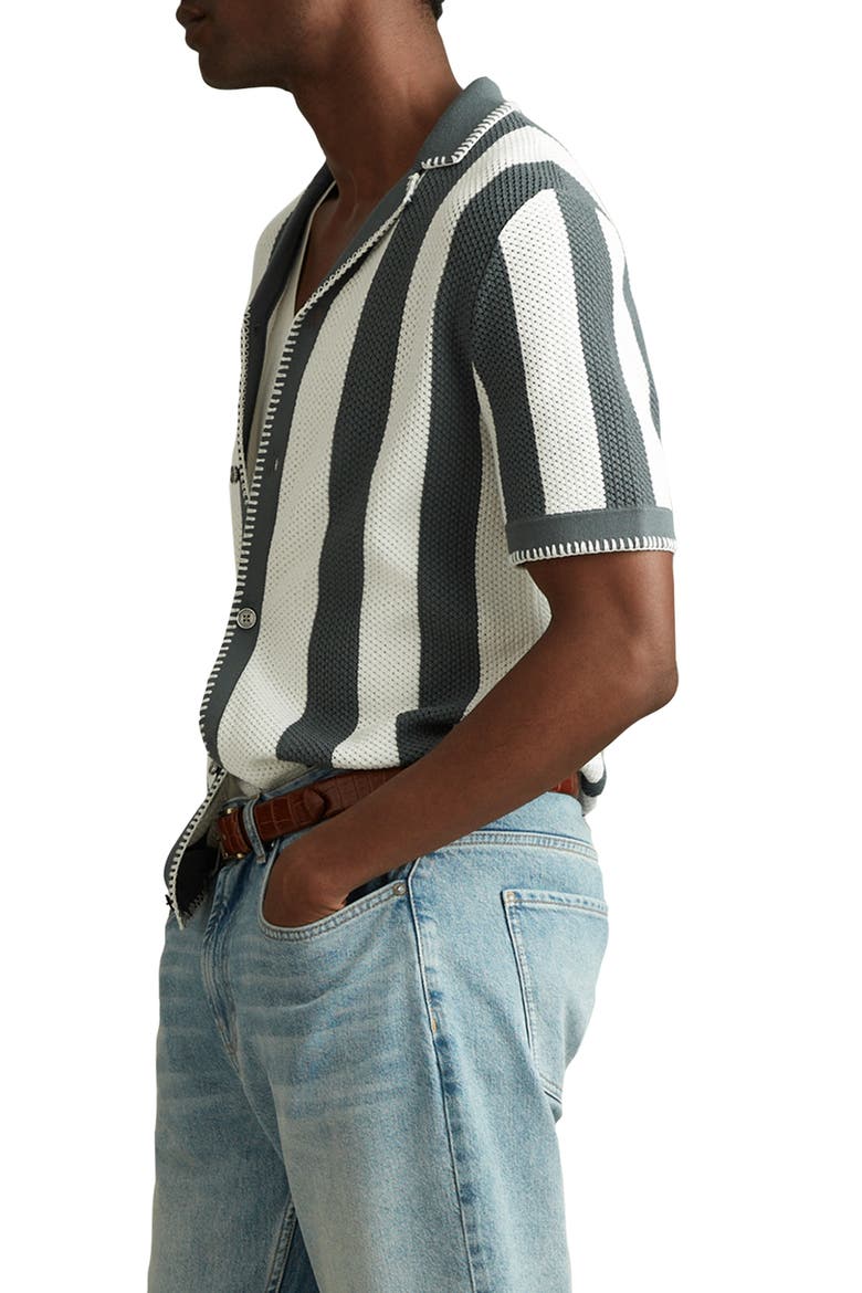 Naxos Open Knit Camp Shirt, Alternate, color, ARGENTO/ OPTIC WHITE
