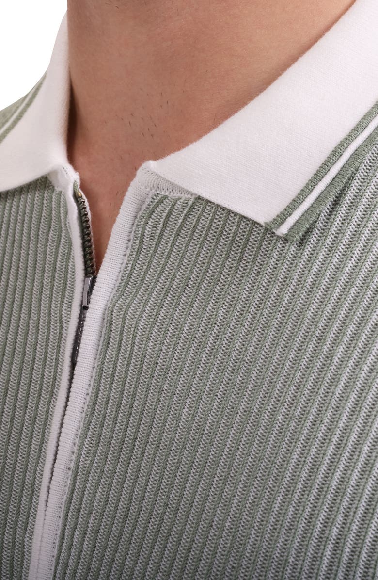 Bugatchi Ottoman Stitch Cotton & Silk Quarter Zip Polo Sweater, Alternate, color, Khaki